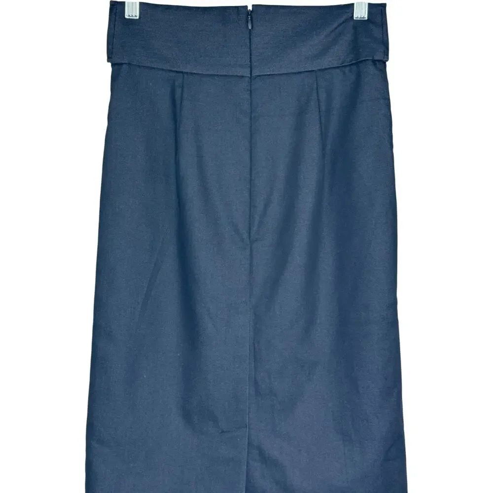 Worthington‎ Pencil Skirt Women 4 Navy Blue Belted Knee Length Career Workwear